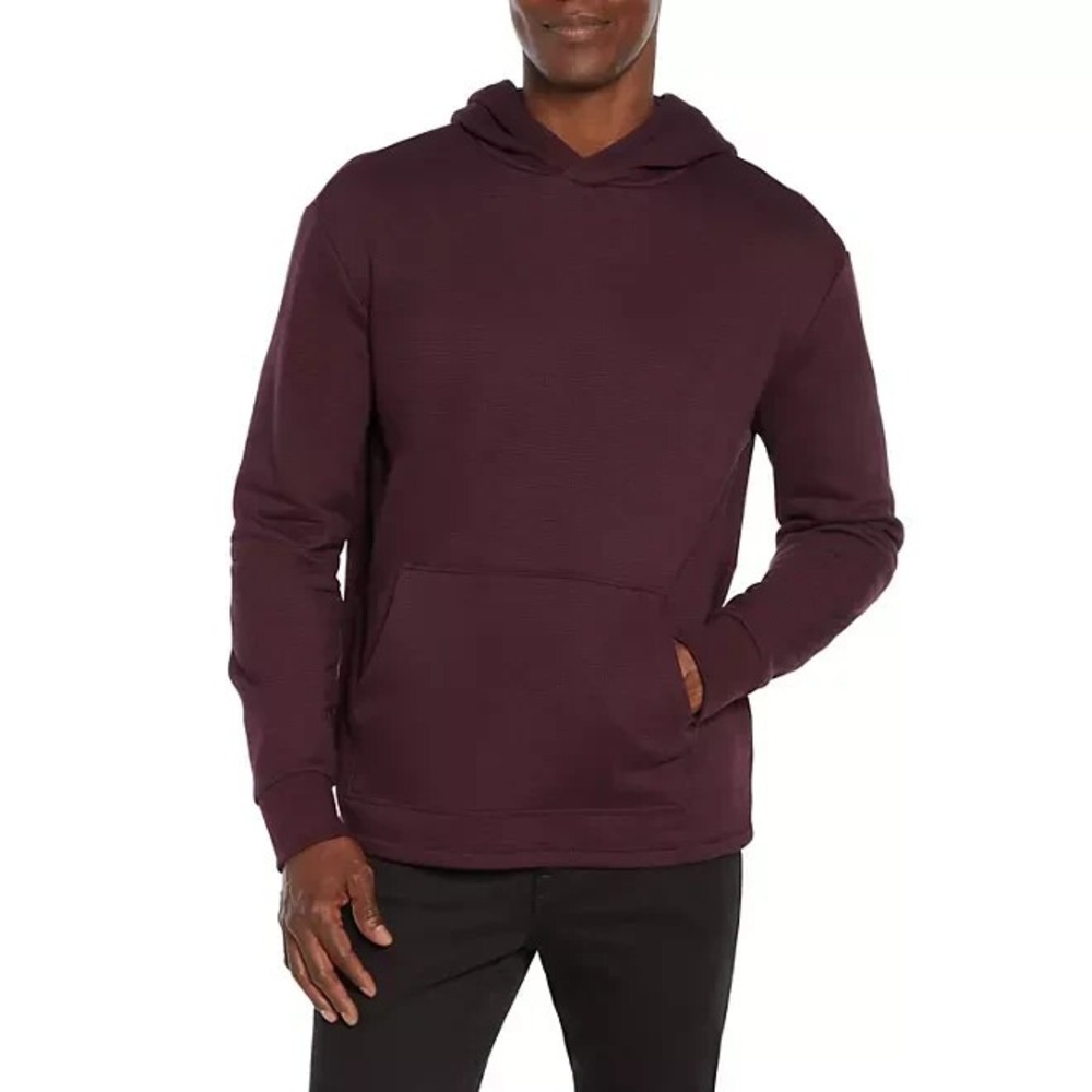 Express Mens Textured Hoodie Winetasting Burgundy Geo Jacquard Pullover Size S